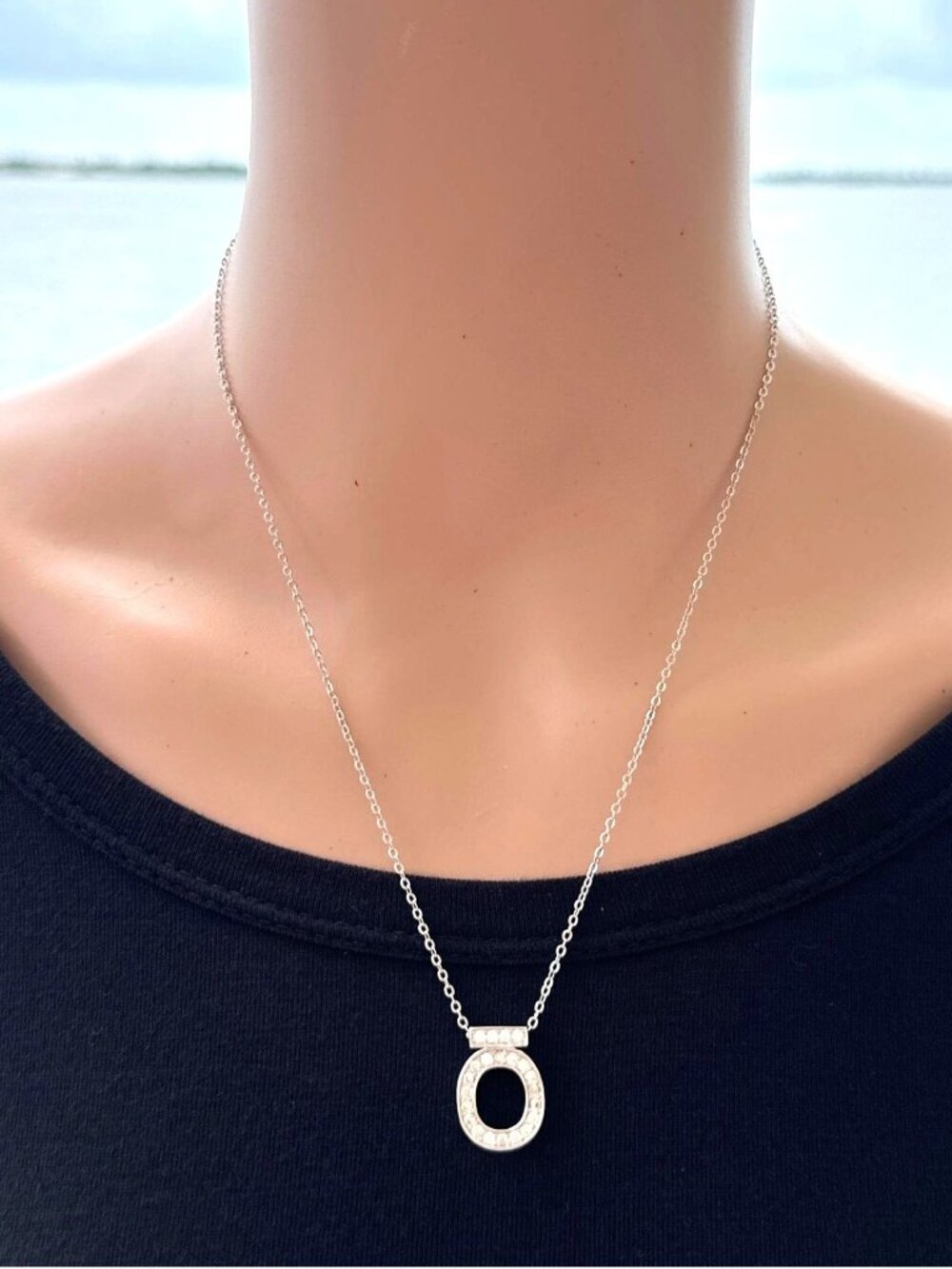 Sparkling Simulated Diamond Pendant Necklace Silver Tone Adjustable Length - Picture 4 of 4